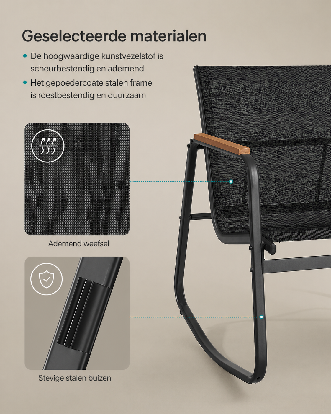 Signature Home Tuinmeubelset met Bank, 2 Schommelstoelen en Tafel – Zwart (Ink Black), Comfortabele Loungeset voor Tuin en Terras