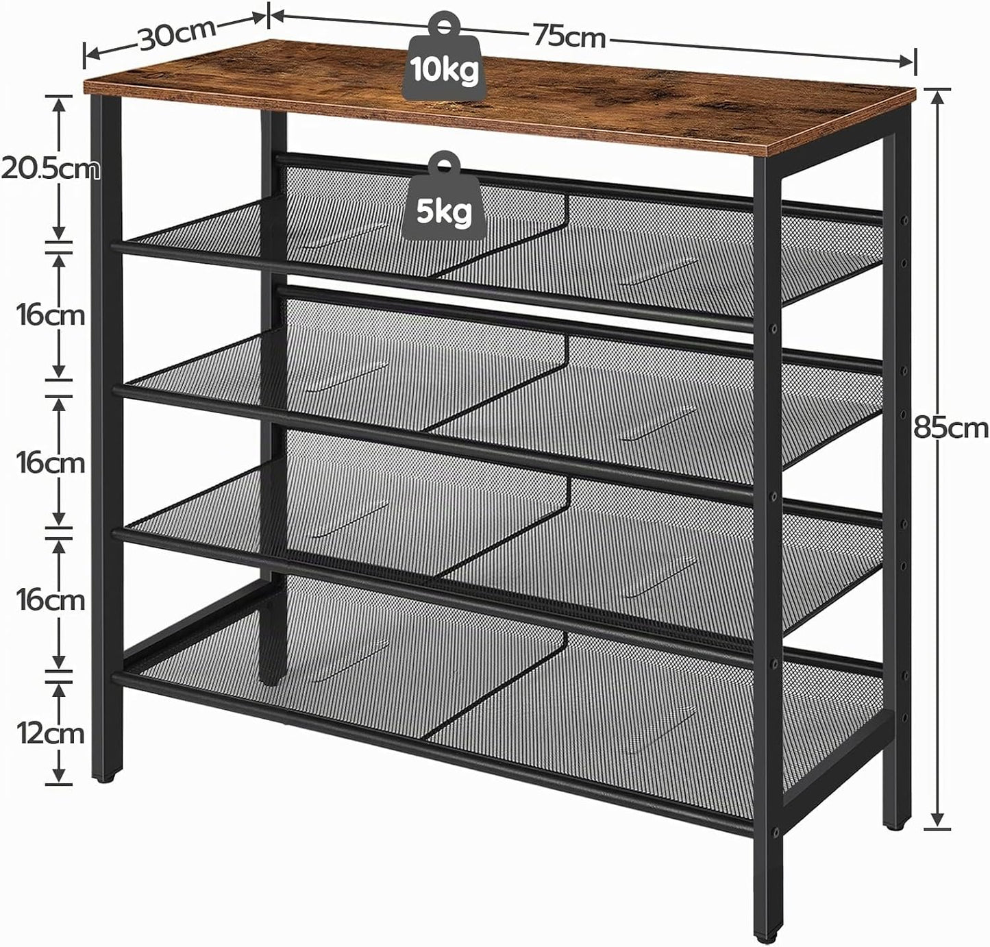 Signature Home Schoenenrek 5 Laags – Verstelbare Schoenenbank met Vlakke en Kantelbare Planken – Stevig Metalen Schoenenrek – Industrieel Schoenenrek voor Hal, Entree, Gang en Slaapkamer