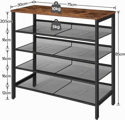 Signature Home Schoenenrek 5 Laags – Verstelbare Schoenenbank met Vlakke en Kantelbare Planken – Stevig Metalen Schoenenrek – Industrieel Schoenenrek voor Hal, Entree, Gang en Slaapkamer