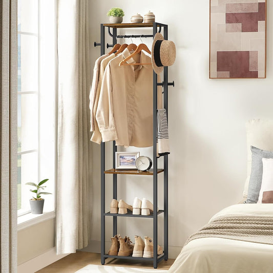 Signature Home Kapstok met Schoenenrek – Multifunctioneel Kledingrek met Schoenenopberger en Opbergrekken – Vintage Bruin/Zwart