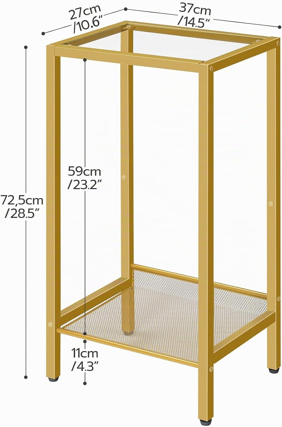 Signature Home Hoge Bijzettafel – Smalle Telefoontafel met Verstelbare Metalen Gaasplank – Nachtkastje & Banktafel – 37 × 27 × 72,5 cm – Industrieel Design voor Woonkamer, Hal en Kantoor