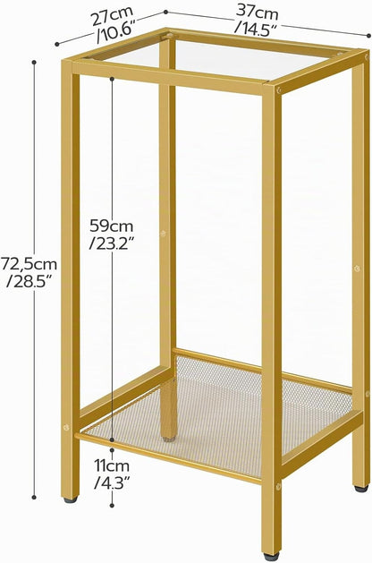 Signature Home Hoge Bijzettafel – Smalle Telefoontafel met Verstelbare Metalen Gaasplank – Nachtkastje & Banktafel – 37 × 27 × 72,5 cm – Industrieel Design voor Woonkamer, Hal en Kantoor