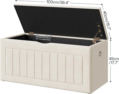Signature Home 100 cm Speelgoedkist met Fluwelen Bekleding – Opbergbank met Scharnier en Handgrepen, Schoenenbank met Opbergruimte voor Kinderkamer en Woonkamer – Beige