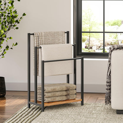 Signature Home Vrijstaand Handdoekenrek met 3 Stangen – Industriële Handdoekhouder & Handdoekladder – Ruimtebesparend Rek voor Badhanddoeken, Kleding, Dekens en Tijdschriften – Voor Badkamer