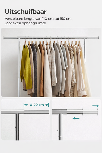 Signature Home Heavy Duty Kledingrek 130 kg – Extra Sterk Metalen Garderoberek met Wielen