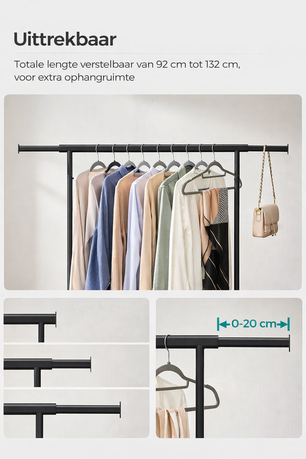 Signature Home Industrieel Kledingrek met Wielen – Metalen Garderoberek in Industriële Stijl