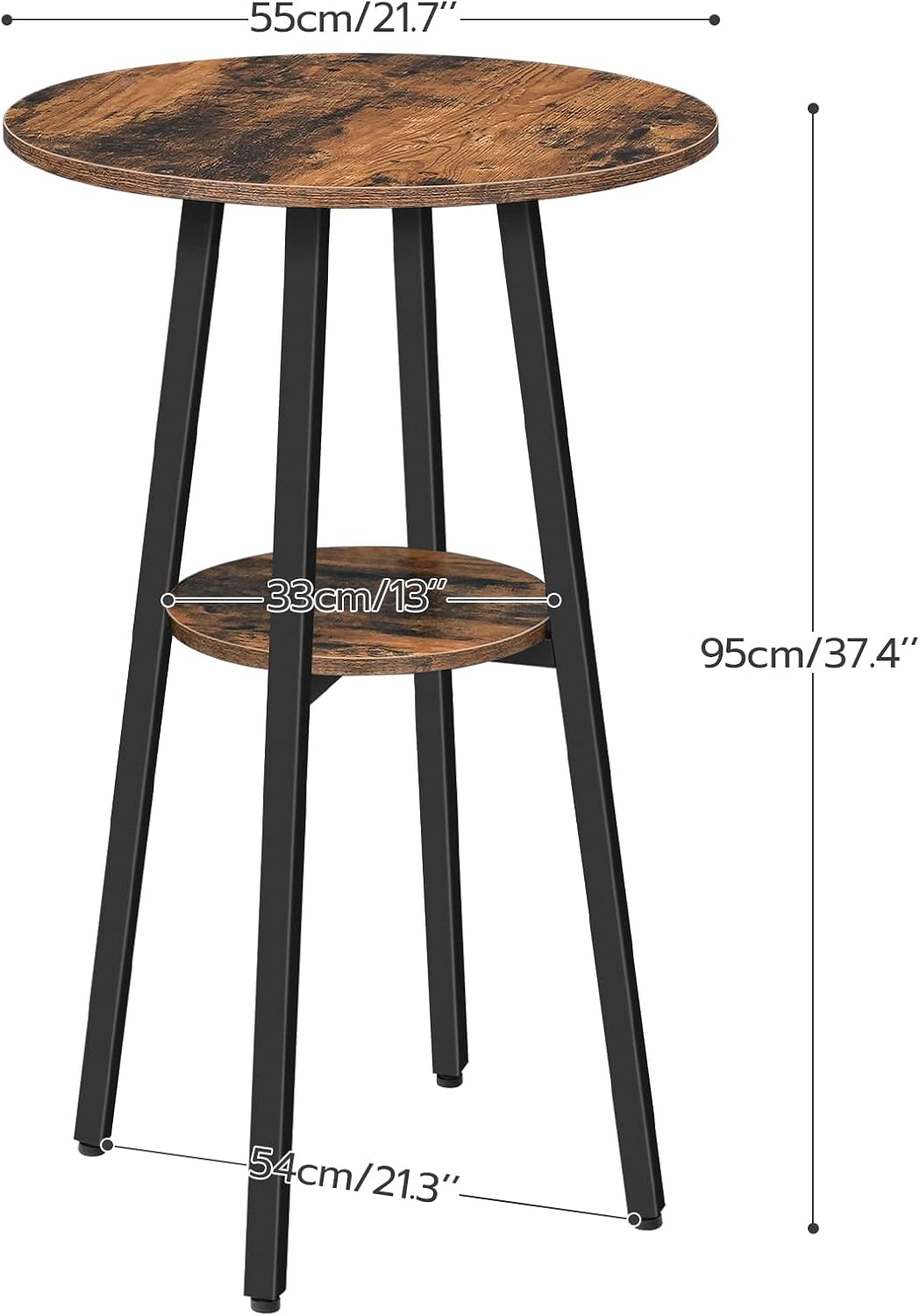 Signature Home Bartafel met 2 Ronde Tafelbladen – Hoge Bistrotafel – Smalle Statafel en Cafétafel – Compacte Bartafel voor Keuken, Woonkamer en Bar – Industrieel Design – Vintage Bruin/Zwart