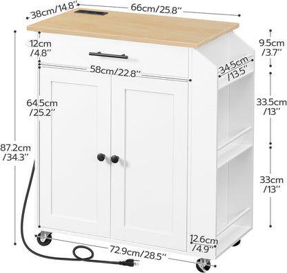 Signature Home Keukentrolley op Wielen met Werkblad en Stopcontacten – Verrijdbaar Kookeiland met Lade en Kruidenrek – Mobiele Keukenkast met Opbergruimte – Keukenwagen en Serveerwagen voor Keuken en Eetkamer – 80,8 x 38 x 86 cm