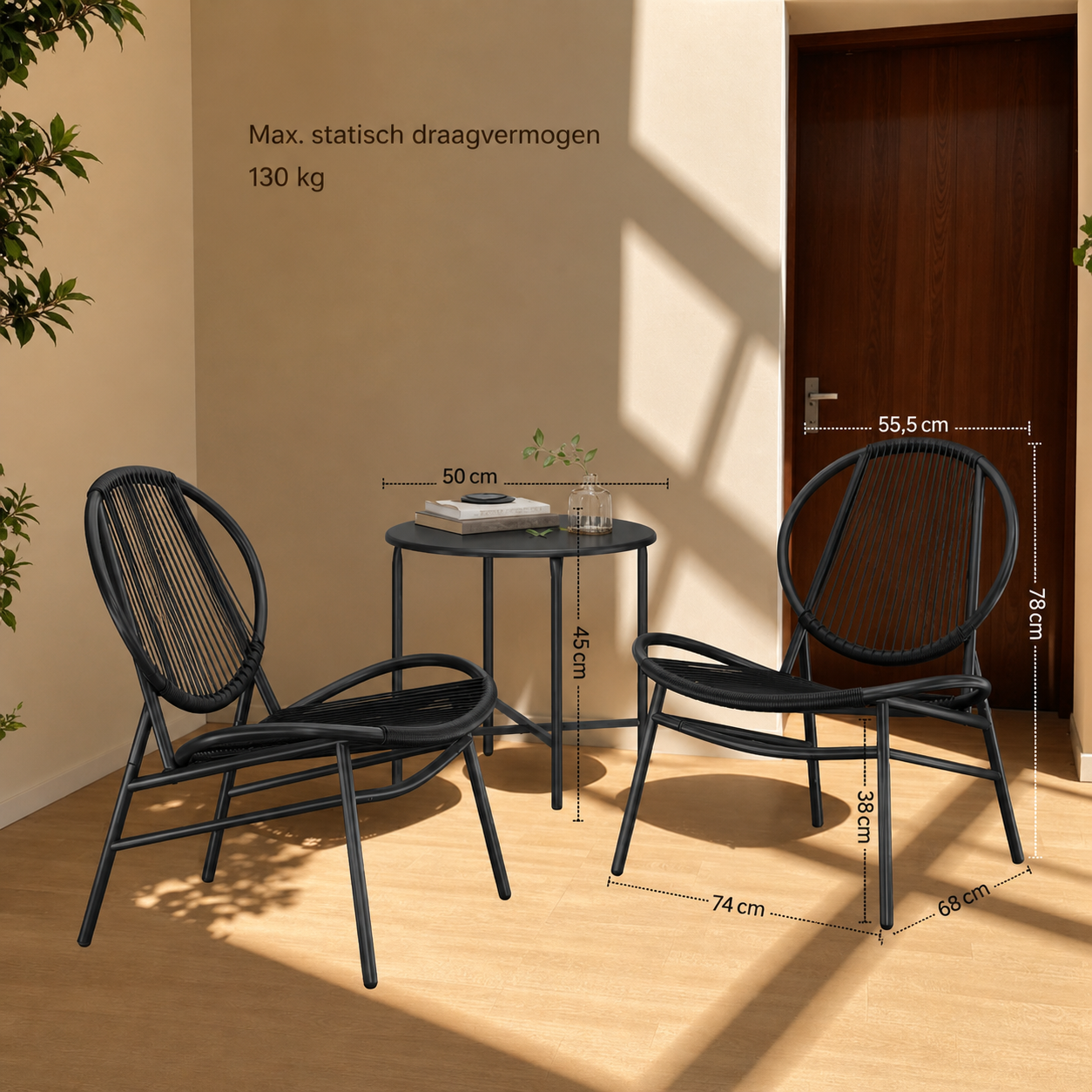 Signature Home Balkonmeubelset 3-delig – Tuinset met Tafel en 2 Stoelen van PE Polyrattan, Weerbestendig & Stijlvol