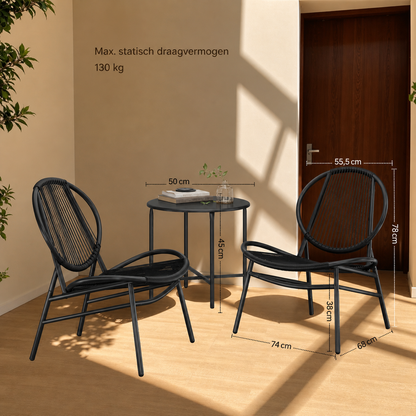 Signature Home Balkonmeubelset 3-delig – Tuinset met Tafel en 2 Stoelen van PE Polyrattan, Weerbestendig & Stijlvol