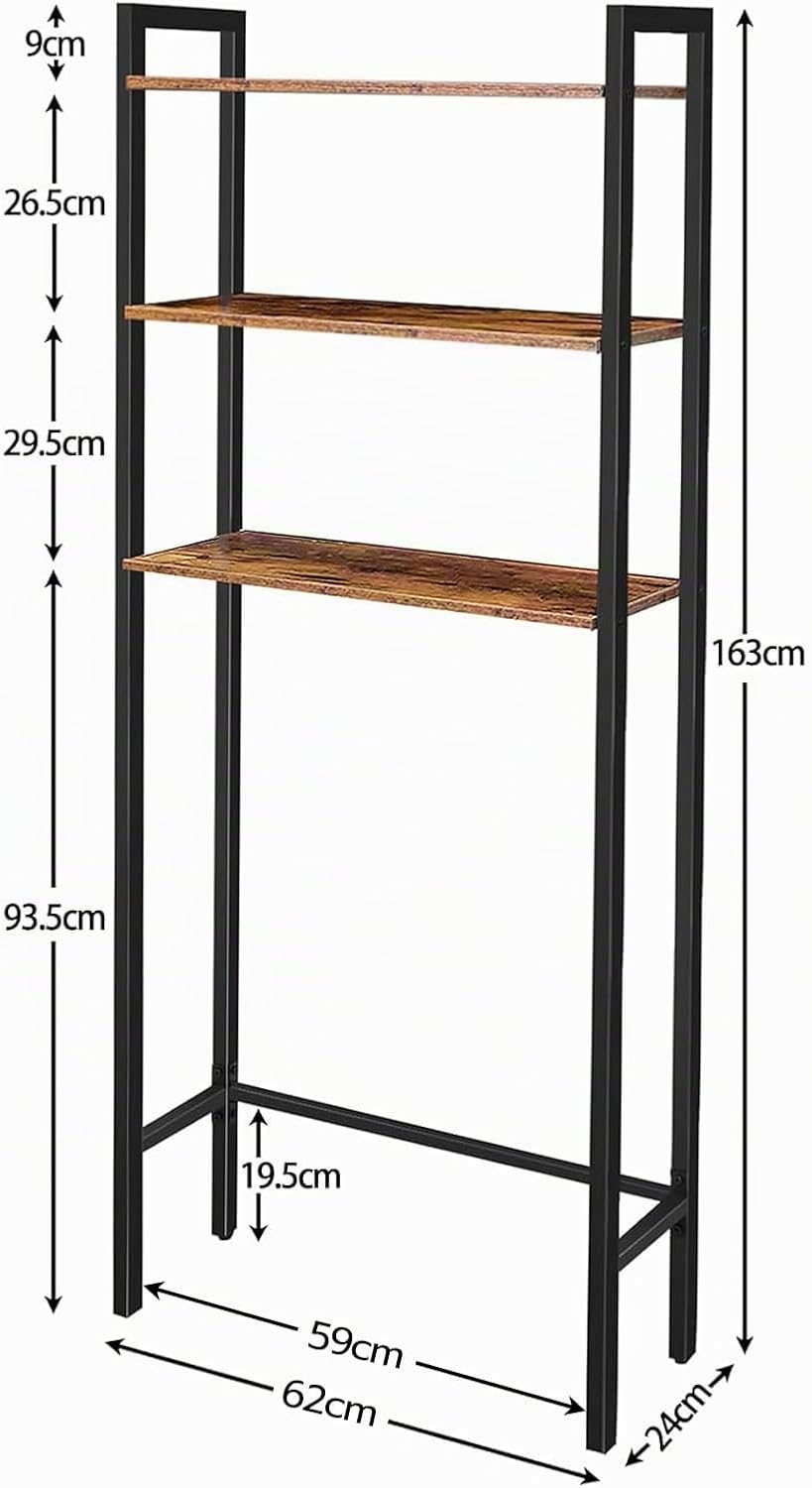 Signature Home Toiletkast / Badkamerrek met 3 planken, Wasmachinerek, Multifunctioneel industrieel rek, Retrostijl, Ruimtebesparend, Eenvoudig te monteren, Donkerbruin