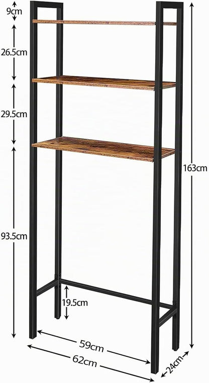 Signature Home Toiletkast / Badkamerrek met 3 planken, Wasmachinerek, Multifunctioneel industrieel rek, Retrostijl, Ruimtebesparend, Eenvoudig te monteren, Donkerbruin
