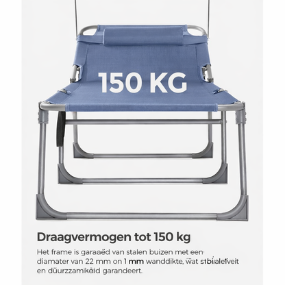 Signature Home Opvouwbare Ligstoel met Zonnedak – Blauwe Zonneligbed, Verstelbaar & Comfortabel, Ideaal voor Tuin, Strand en Camping
