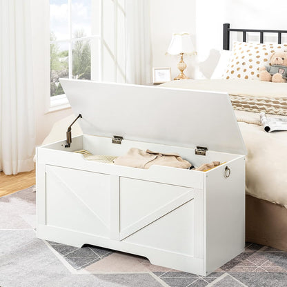 Signature Home Opbergkist met Deksel en Zitbank – 100 cm – Stevige Speelgoedkist met Opbergruimte en 2 Handgrepen – Voor Kinderkamer, Hal, Woonkamer – Wit