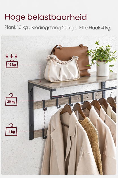 Signature Home Wandrek met Kledingstang – Moderne Wandgarderobe voor Hal, Gang en Slaapkamer