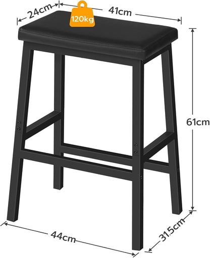 Signature Home Set van 2 Barkrukken – Zwarte Barstoelen met PU-Leren Zitting, Comfortabel Gevoerd & Eenvoudig te Monteren voor Keuken, Bar en Eetkamer