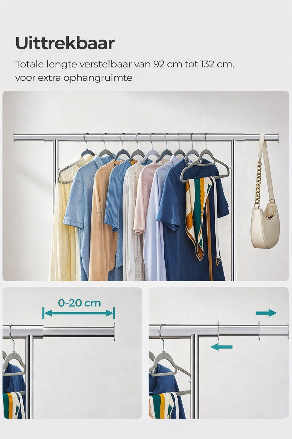 Signature Home Heavy Duty Kledingrek met Wielen – Metalen Garderoberek – 90 kg Draagvermogen