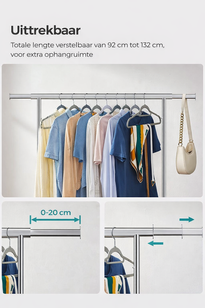 Signature Home Heavy Duty Kledingrek met Wielen – Metalen Garderoberek – 90 kg Draagvermogen