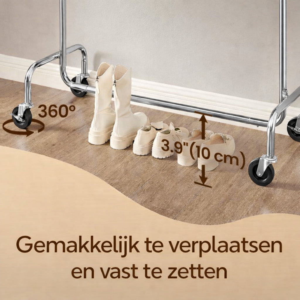Signature Home Kledingrek met Wielen – Uitschuifbaar Garderoberek – Verstelbare Kledingstang voor Extra Ophangruimte