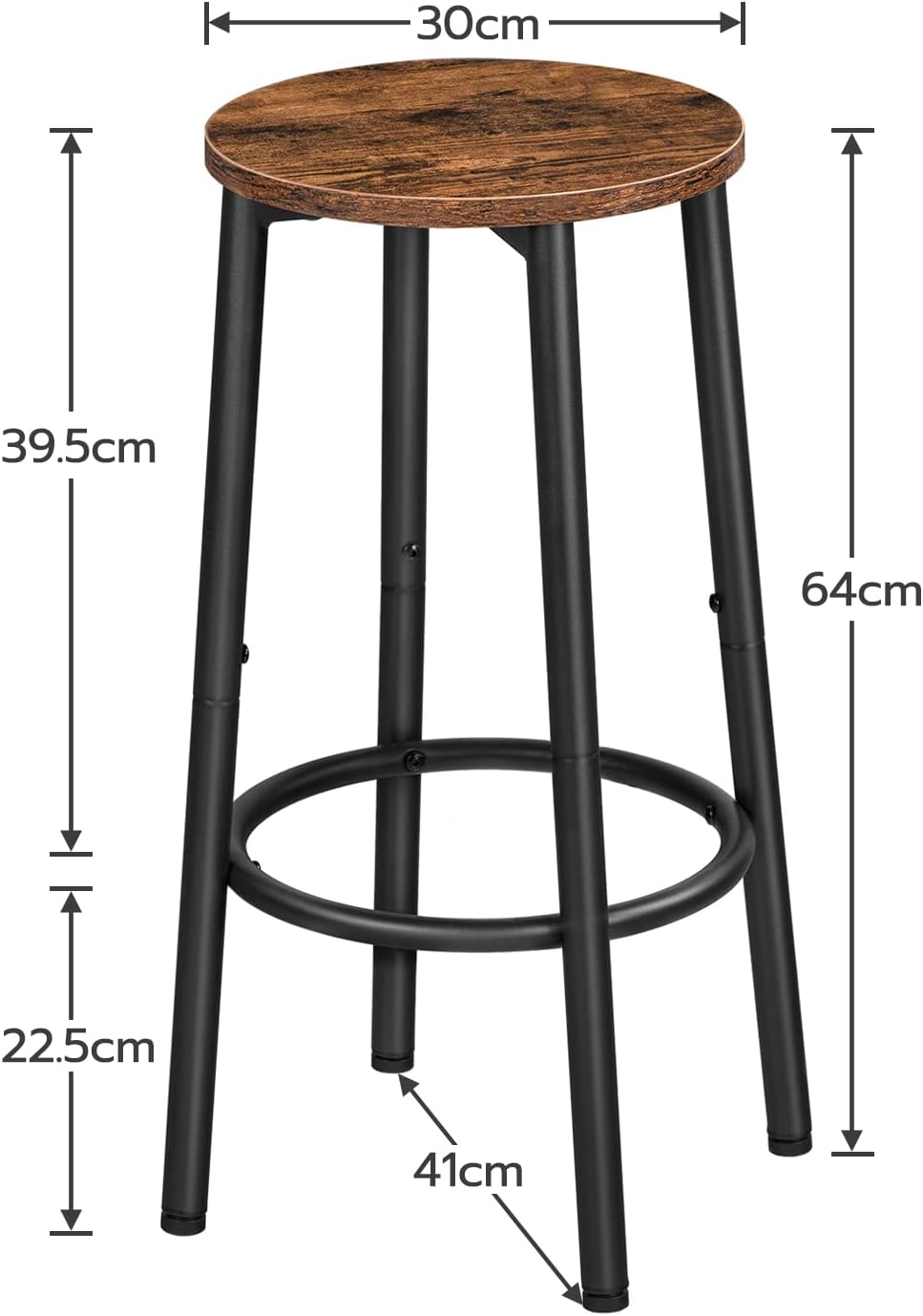 Signature Home Barkrukken Set van 2 – Ronde Ontbijtkrukken met Voetensteun, Stevig Metalen Frame, Industriële Barkrukken voor Keuken, Eetkamer, Bar en Feest, Rustiek Bruin