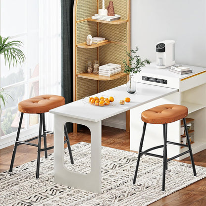 Signature Home Set van 2 Barkrukken met PU Leren Zitting – Industriële Barstoelen met Voetensteun – Keukenkrukken voor Keukeneiland, Bar, Eetkamer & Restaurant – Stevig Metalen Frame – Bruin/Zwart