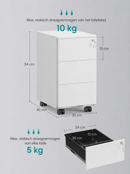 Signature Home Ladekast met 3 Laden 40 x 30 x 54 cm – Mat Wit, Compact Opbergmeubel voor Slaapkamer, Woonkamer en Hal