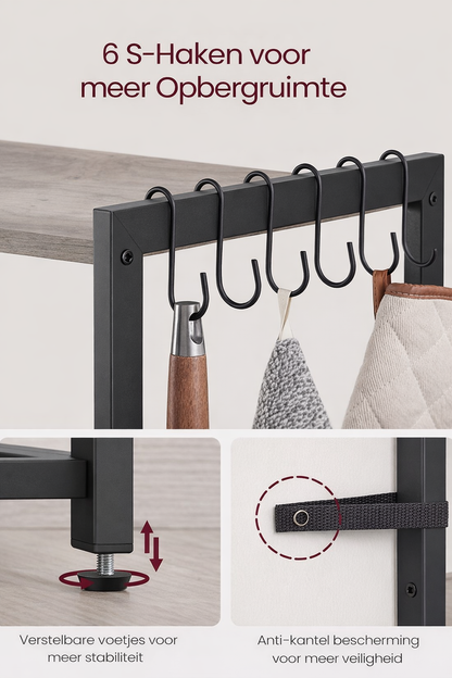 Signature Home Keukenrek met 2 Metalen Manden – Keuken Opbergrek – Keukenkast Organizer – Greige-Zwart