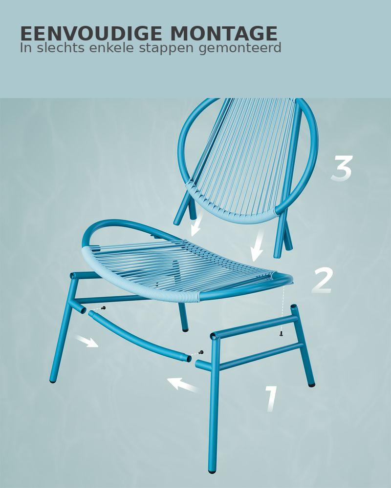 Signature Home Balkonset 3-delig – Tafel en 2 Stoelen, Bistroset Balkon Meubels, Tuinset in Zeeblauw