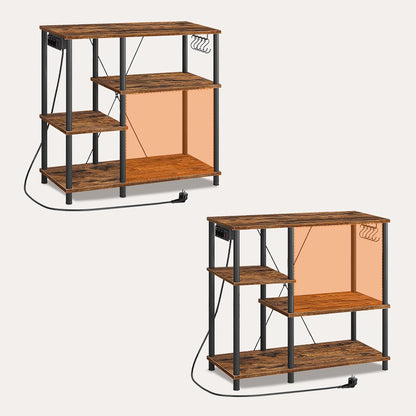 Signature Home Keukenrek met Stopcontacten – Magnetronrek met 5 S-Haken – Staand Keuken Opbergrek met Planken – Bakkersrek en Magnetronstandaard – Industrieel Keukenmeubel voor Keuken en Woonkamer – 38 x 90 x 86 cm – Vintage Bruin/Zwart