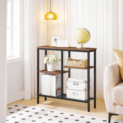 Signature Home Smalle Consoletafel 75 cm – Sidetable voor Hal, Entree en Gang, Haltafel, Smalle Bijzettafel, Industrieel Vintage, Presentatietafel voor Kleine Ruimtes, Rustiek Bruin/Zwart