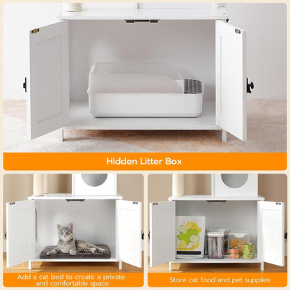 Signature Home Kattenkrabpaal met Kattenbakmeubel 60 x 48 x 151 cm – All-in-One Kattenmeubel met Klimboom, Kattenhuis en Afneembare Pluche Bal – Wit