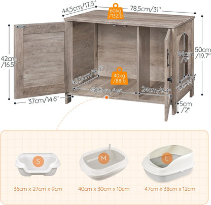 Signature Home Kattenbak Meubel met Deur en Scheidingswand – Kattenbak Kast & Kattenhuis – Stevige Kattenkast met Opbergruimte – Kattenbak Ombouw, Opbergbank & Nachtkastje – Greige