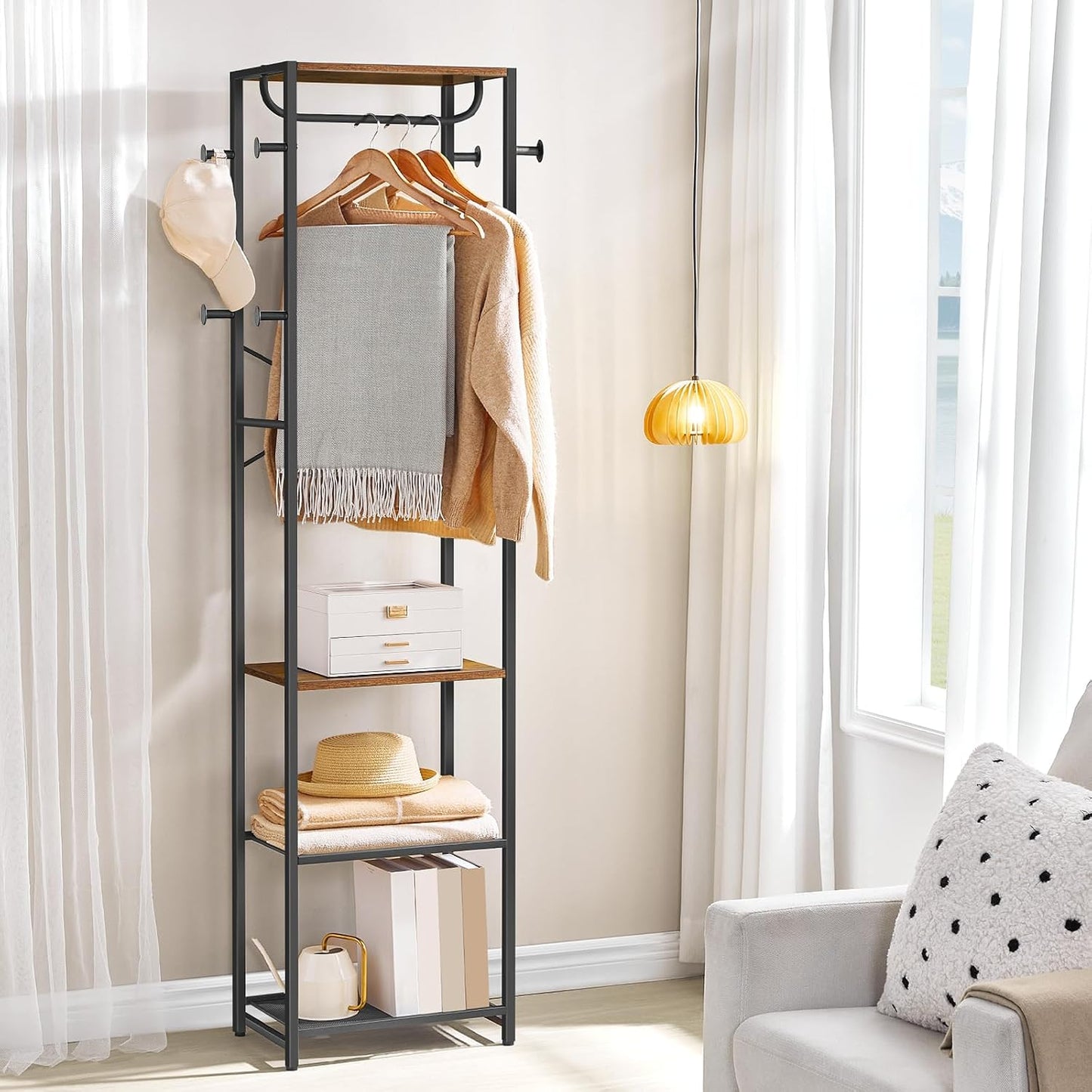 Signature Home Kapstok met Schoenenrek – Multifunctioneel Kledingrek met Schoenenopberger en Opbergrekken – Vintage Bruin/Zwart