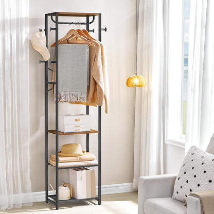 Signature Home Kapstok met Schoenenrek – Multifunctioneel Kledingrek met Schoenenopberger en Opbergrekken – Vintage Bruin/Zwart