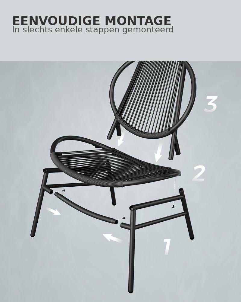 Signature Home Balkonset 3-delig – Bistroset met Tafel en 2 Stoelen, Balkon Meubels, Tuinset in Inktzwart