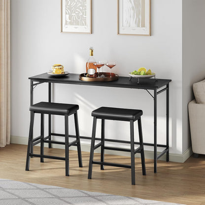 Signature Home Set van 2 Barkrukken – Zwarte Barstoelen met PU-Leren Zitting, Comfortabel Gevoerd & Eenvoudig te Monteren voor Keuken, Bar en Eetkamer