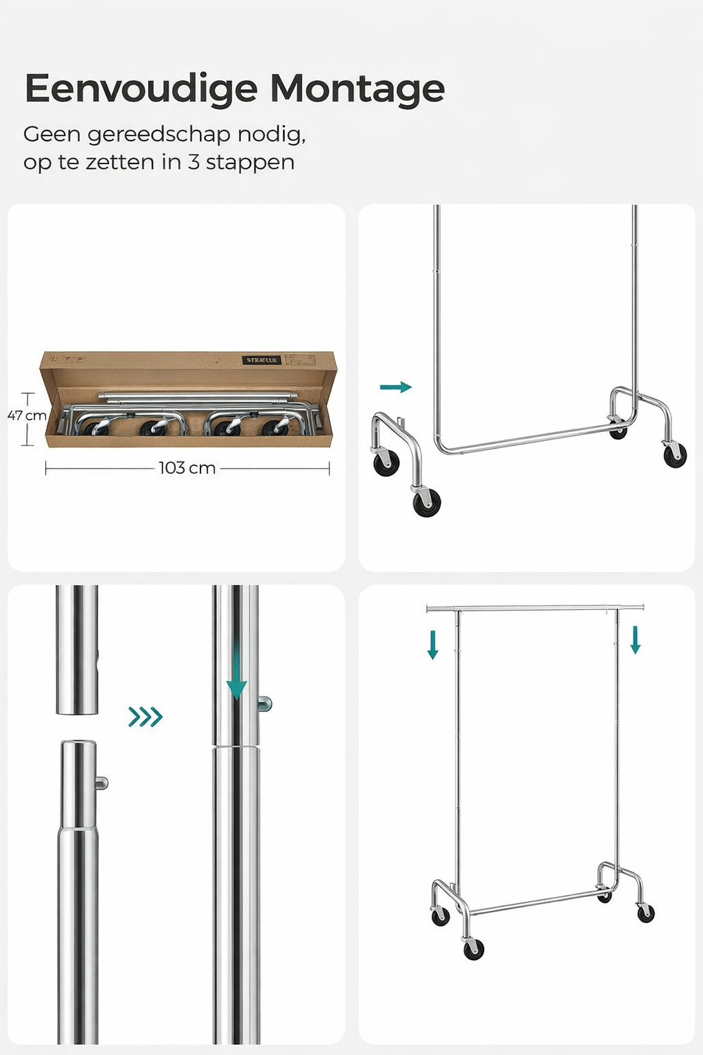 Signature Home Heavy Duty Kledingrek 130 kg – Extra Sterk Metalen Garderoberek met Wielen