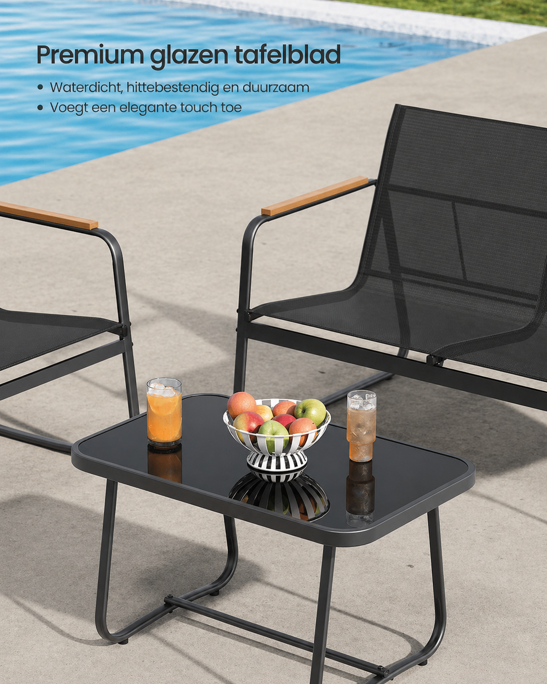Signature Home Tuinmeubelset met Bank, 2 Schommelstoelen en Tafel – Zwart (Ink Black), Comfortabele Loungeset voor Tuin en Terras