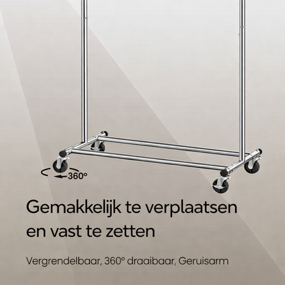 Signature Home Heavy Duty Kledingrek met Wielen – Uitschuifbaar Garderoberek – Verstelbare Kledingstang