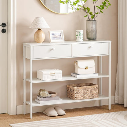 Signature Home Consoletafel met Lade en 2 Opbergplanken, Smalle Haltafel/Sidetable met Stevig Metalen Frame, 100 x 24 x 80 cm, voor Entree, Gang en Woonkamer, Wit