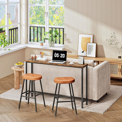 Signature Home Set van 2 Barkrukken met PU Leren Zitting – Industriële Barstoelen met Voetensteun – Keukenkrukken voor Keukeneiland, Bar, Eetkamer & Restaurant – Stevig Metalen Frame – Bruin/Zwart
