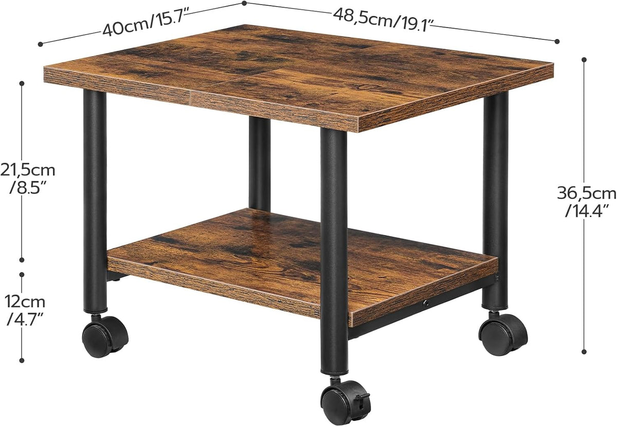 Signature Home Printertafel op Wielen – 2-Laags Printerstandaard met Opbergplank – Verrijdbaar Printerrek met Vergrendelbare Wielen – Stevig Metalen Frame – Industrieel voor Kantoor & Thuis