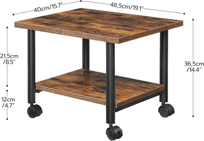 Signature Home Printertafel op Wielen – 2-Laags Printerstandaard met Opbergplank – Verrijdbaar Printerrek met Vergrendelbare Wielen – Stevig Metalen Frame – Industrieel voor Kantoor & Thuis