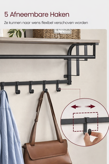 Signature Home Wandkapstok met Plank – Wandgarderobe met Kapstokhaken voor Jassen, Tassen en Accessoires