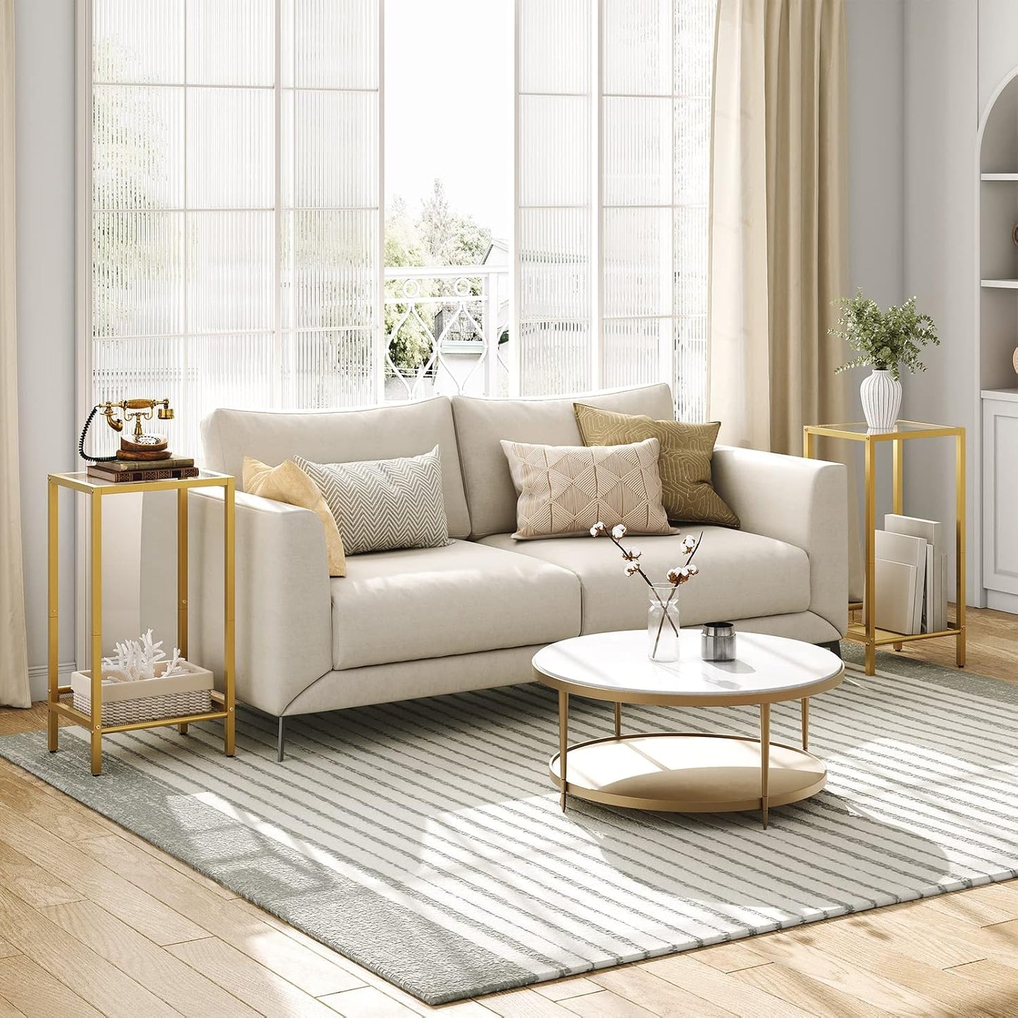 Signature Home Hoge Bijzettafel – Smalle Telefoontafel met Verstelbare Metalen Gaasplank – Nachtkastje & Banktafel – 37 × 27 × 72,5 cm – Industrieel Design voor Woonkamer, Hal en Kantoor