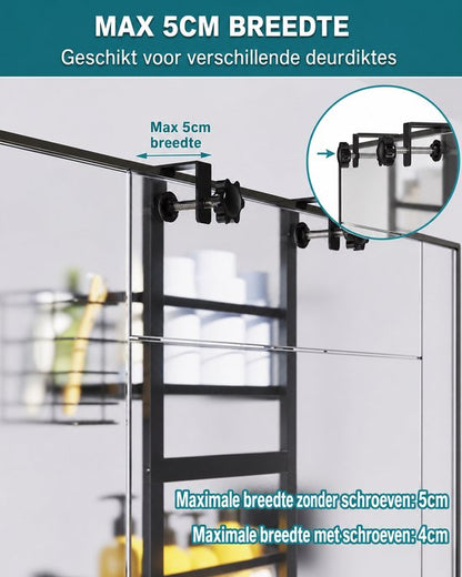 Signature Home Hangend Doucherek Zonder Boren - Verstelbaar Doucherek 3 Laags - Shampoohouder voor Douche - Badkamerrek voor Glazen Douchewand - RVS - Zwart