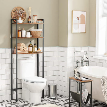 Signature Home Toiletkast / Badkamerrek met 3 planken, Wasmachinerek, Multifunctioneel industrieel rek, Retrostijl, Ruimtebesparend, Eenvoudig te monteren, Donkerbruin