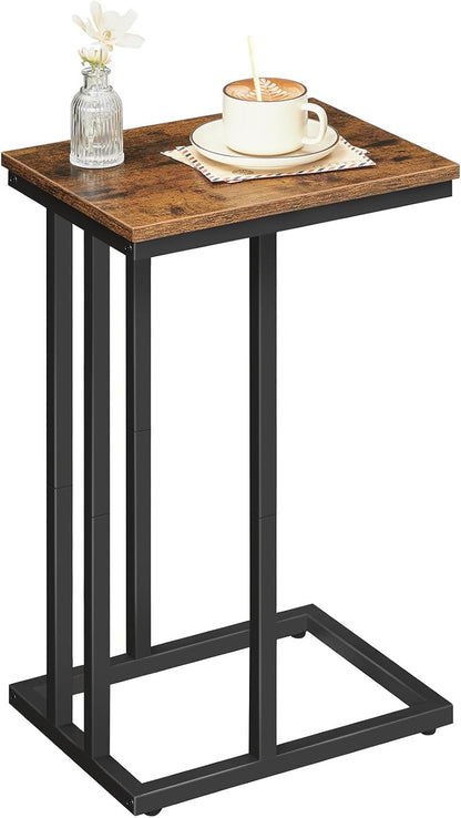 Signature Home C-Vormige Bijzettafel – Smalle Hoge Sofa Tafel – Laptoptafel voor Bank – Compacte Salontafel voor Kleine Ruimtes, Woonkamer & Slaapkamer – Rustiek Bruin
