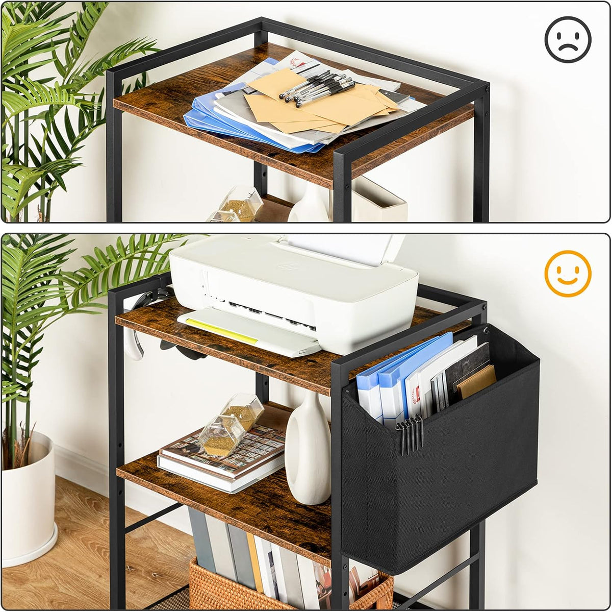 Signature Home Printertafel op Wielen – Verrijdbare Printerstandaard met 3 Niveaus – Printerkast met Verstelbare Planken en Documentenmand – Mobiele Printerwagen met Opbergruimte voor Kantoor en Thuis – 52 x 40 x 80,5 cm