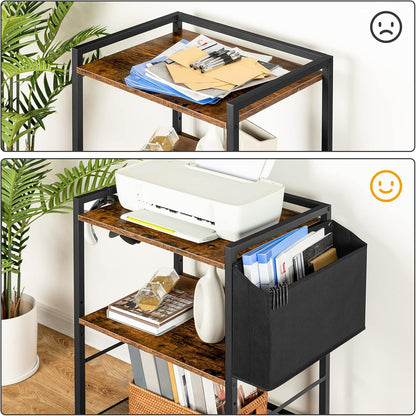 Signature Home Printertafel op Wielen – Verrijdbare Printerstandaard met 3 Niveaus – Printerkast met Verstelbare Planken en Documentenmand – Mobiele Printerwagen met Opbergruimte voor Kantoor en Thuis – 52 x 40 x 80,5 cm
